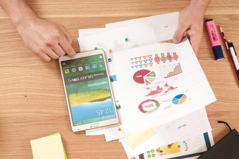 Financial charts and reports on a desk